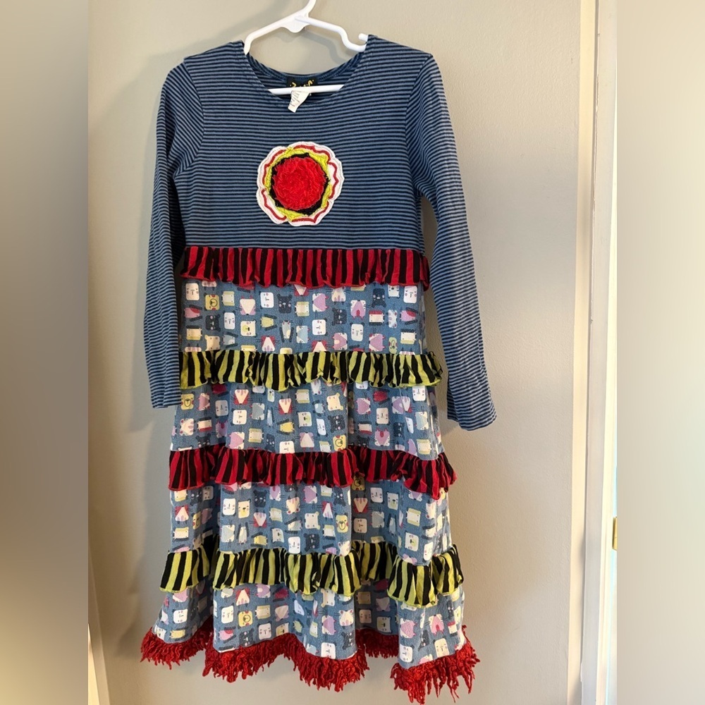 Zaza Couture Blue Embellished Tiered Sundress with Cuffed Sleeves 6X